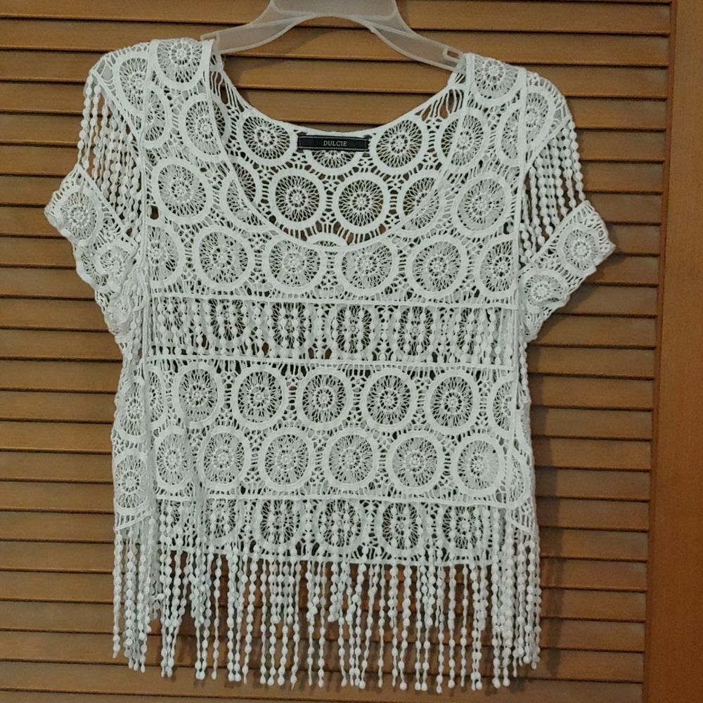 Dulcie Crocheted white top